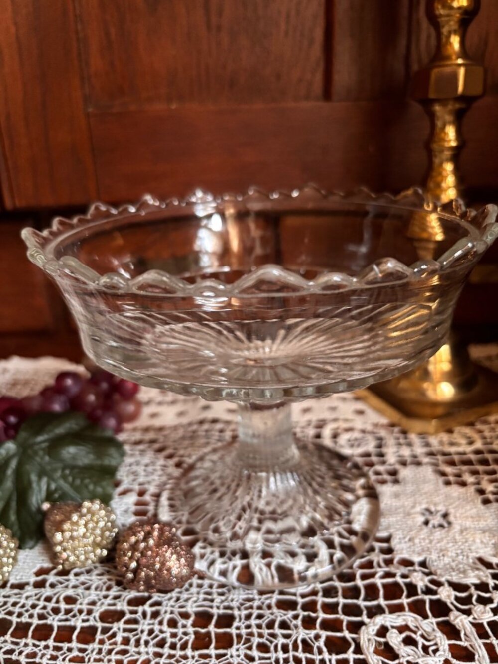 Antique 1903 Bryce Higbee Bonair Palm Leaf Fan EAPG Glass Pedestal Compote - Picture 7 of 13